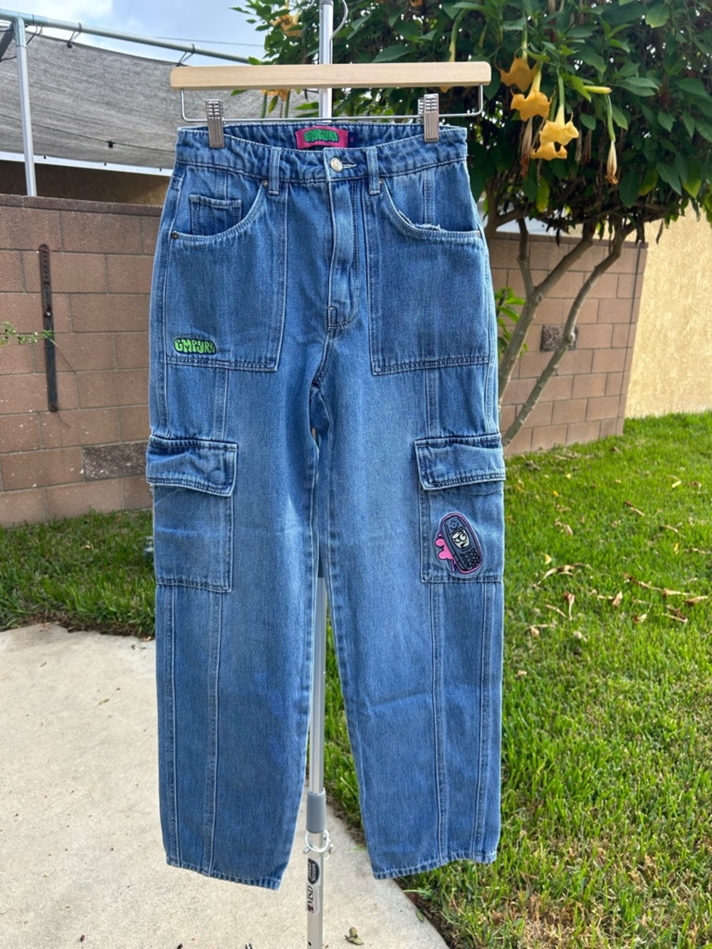 Empyre Light Blue Women's Boyfriend Cargo Jeans with Patch